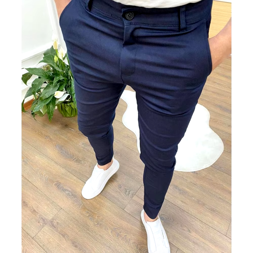 Ambrose | Men's Slim Fit Textured Tapered Trousers