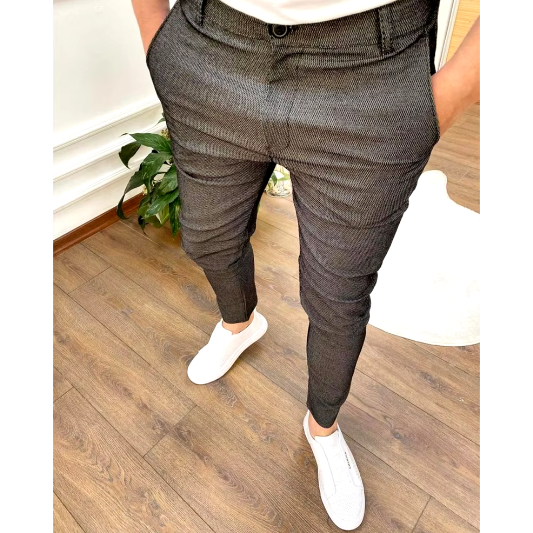 Ambrose | Men's Slim Fit Textured Tapered Trousers