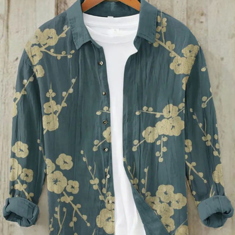 Ren | Men's Vintage Japanese Art Print Linen Shirt