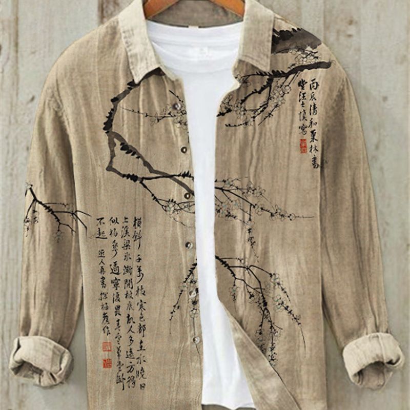 Ren | Men's Vintage Japanese Art Print Linen Shirt