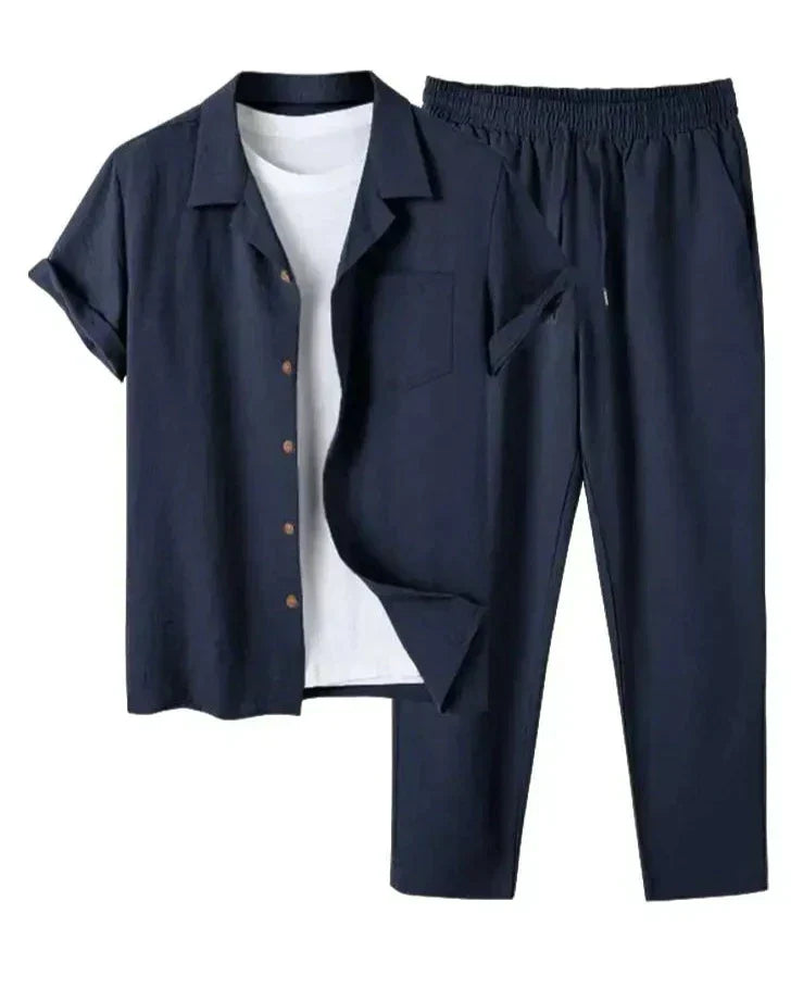 June | Men's Casual Linen Short Sleeve Shirt & Pants Set