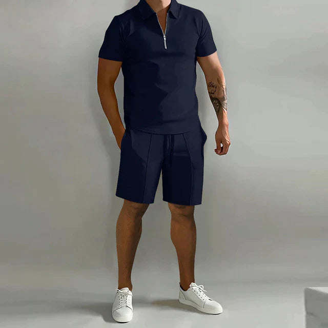 William | Men's Quarter-Zip Polo & Shorts Summer Set