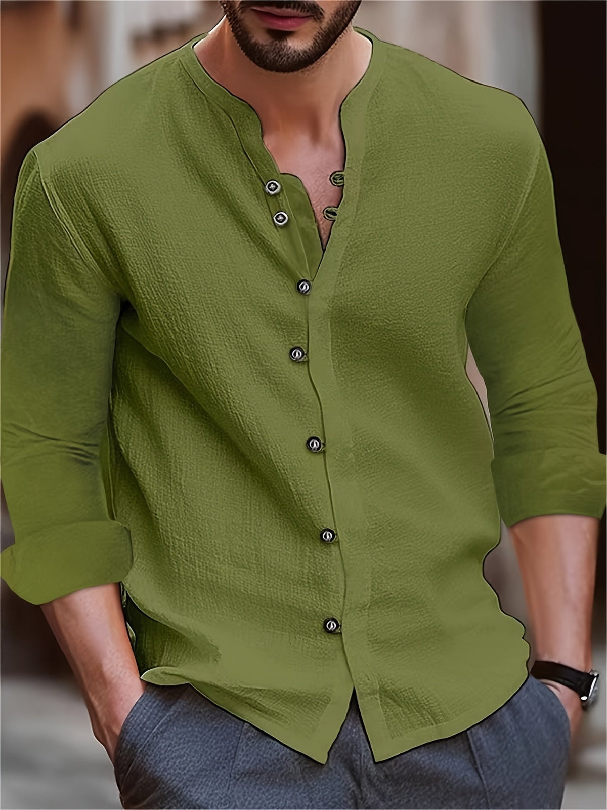 Wren | Men's Casual Stand Collar Long Sleeve Shirt