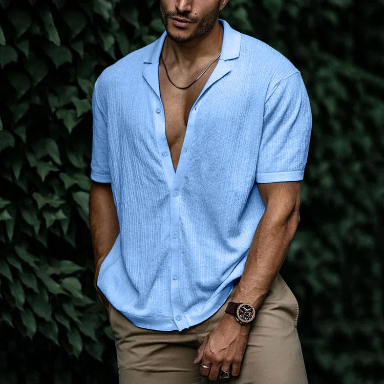 Ari | Men's Textured Cuban Collar Summer Shirt