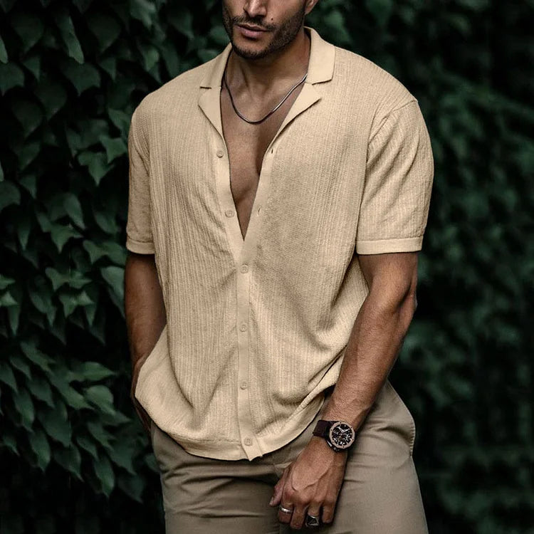 Ari | Men's Textured Cuban Collar Summer Shirt