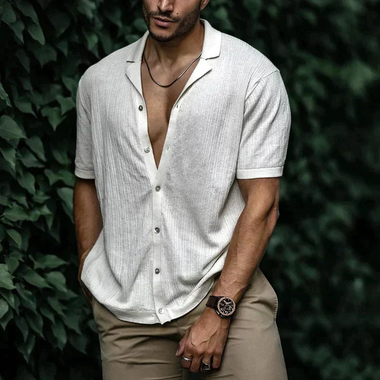 Ari | Men's Textured Cuban Collar Summer Shirt