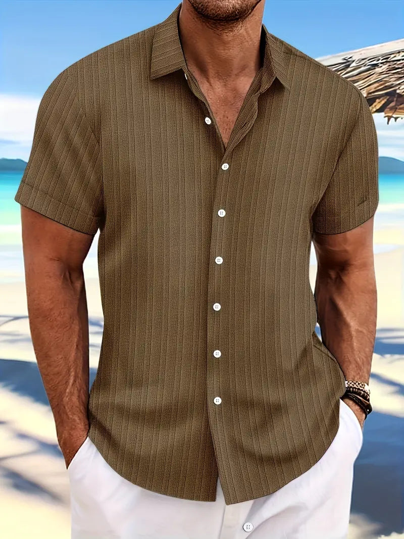Dexter | Men's Ribbed Short Sleeve Button-Down Shirt