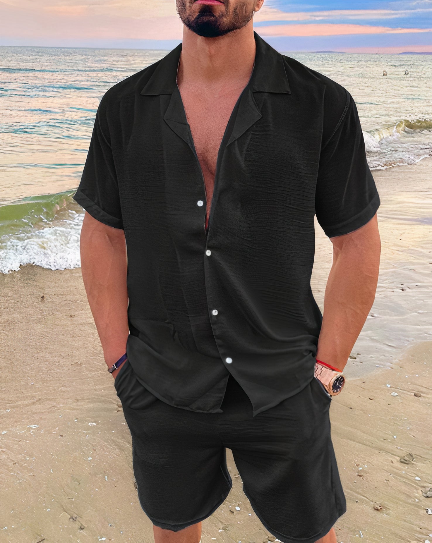 Favio | Men's Linen Short Sleeve Shirt & Shorts Set