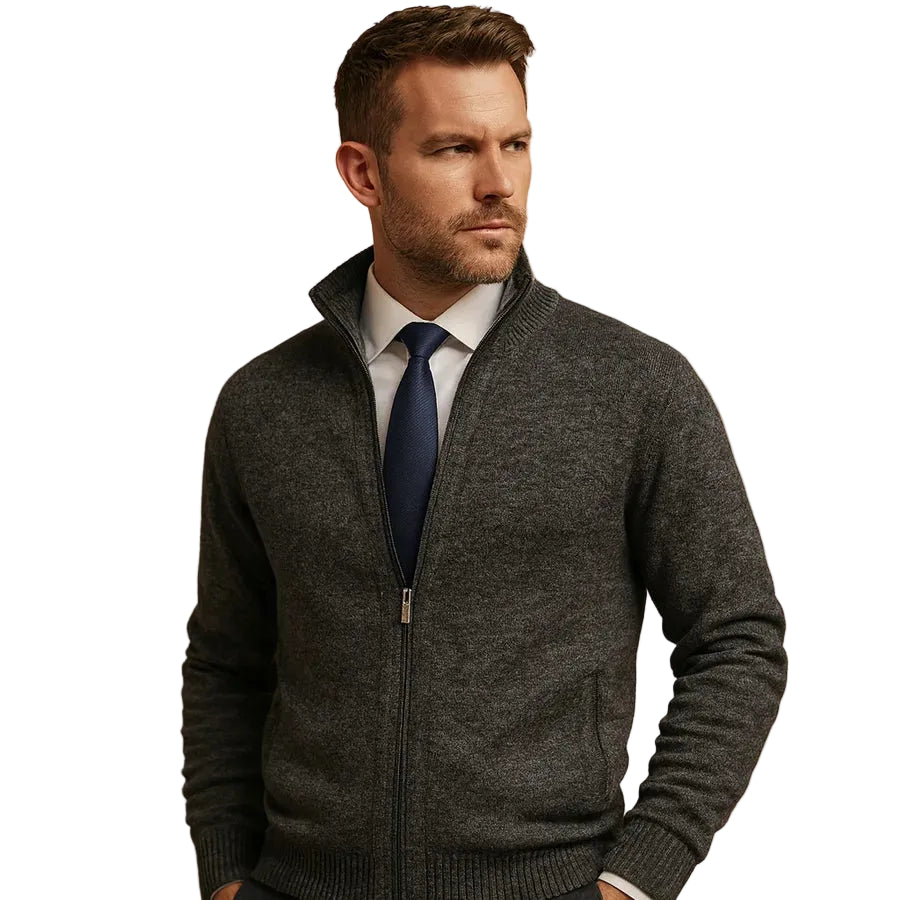Gabriel | Men's Stand Collar Cardigan with Zip Pockets