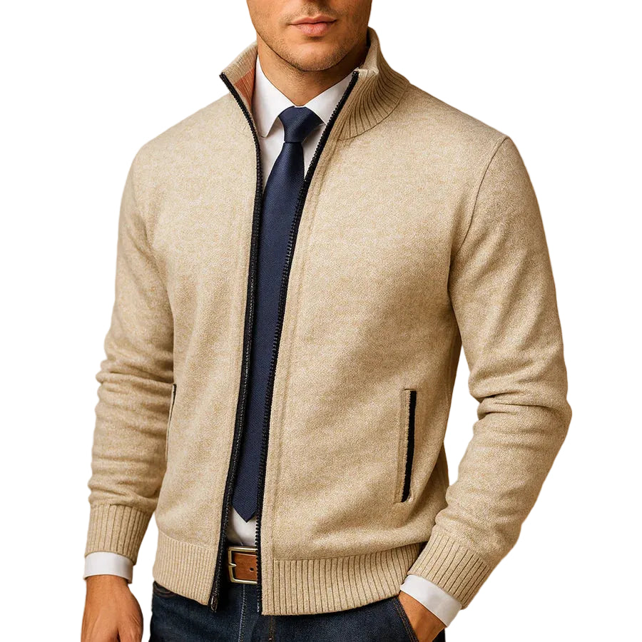 Gabriel | Men's Stand Collar Cardigan with Zip Pockets