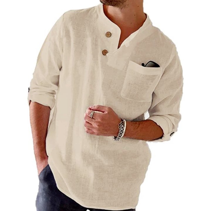 Argus | Men's Linen Blend Mandarin Collar Shirt