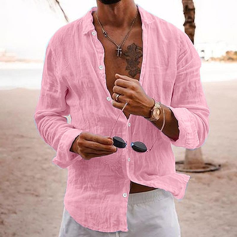 Luca | Men's Cotton Linen Long Sleeve Lapel Shirt