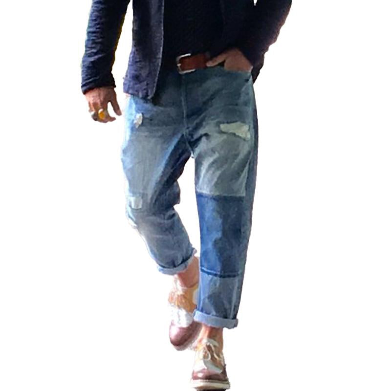Tobby | Men's Vintage Washed Patchwork Distressed Denim Jeans
