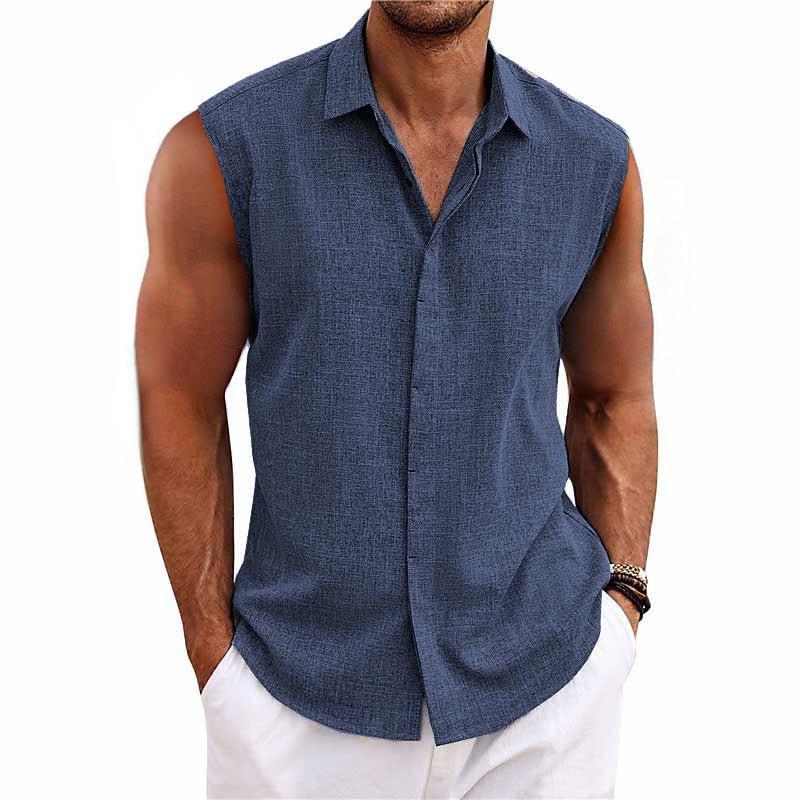 Nicolo | Men's Linen Blend Sleeveless Button-Down Shirt