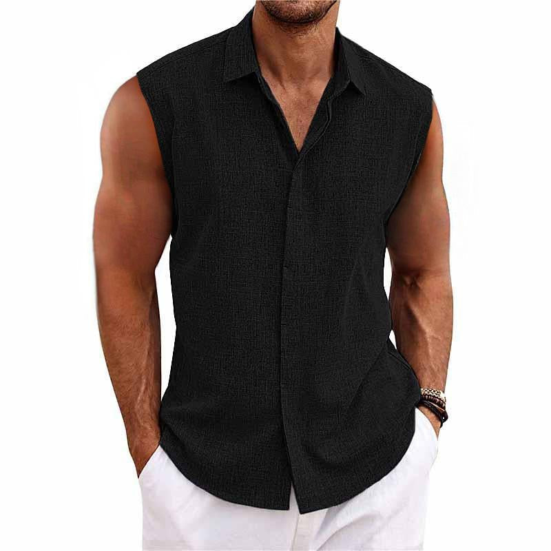 Nicolo | Men's Linen Blend Sleeveless Button-Down Shirt