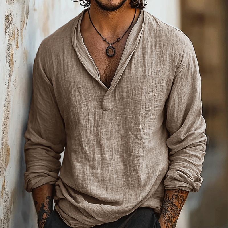 Kurt | Men's Cotton-Linen Henley Long Sleeve Shirt