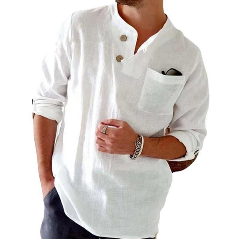 Argus | Men's Linen Blend Mandarin Collar Shirt