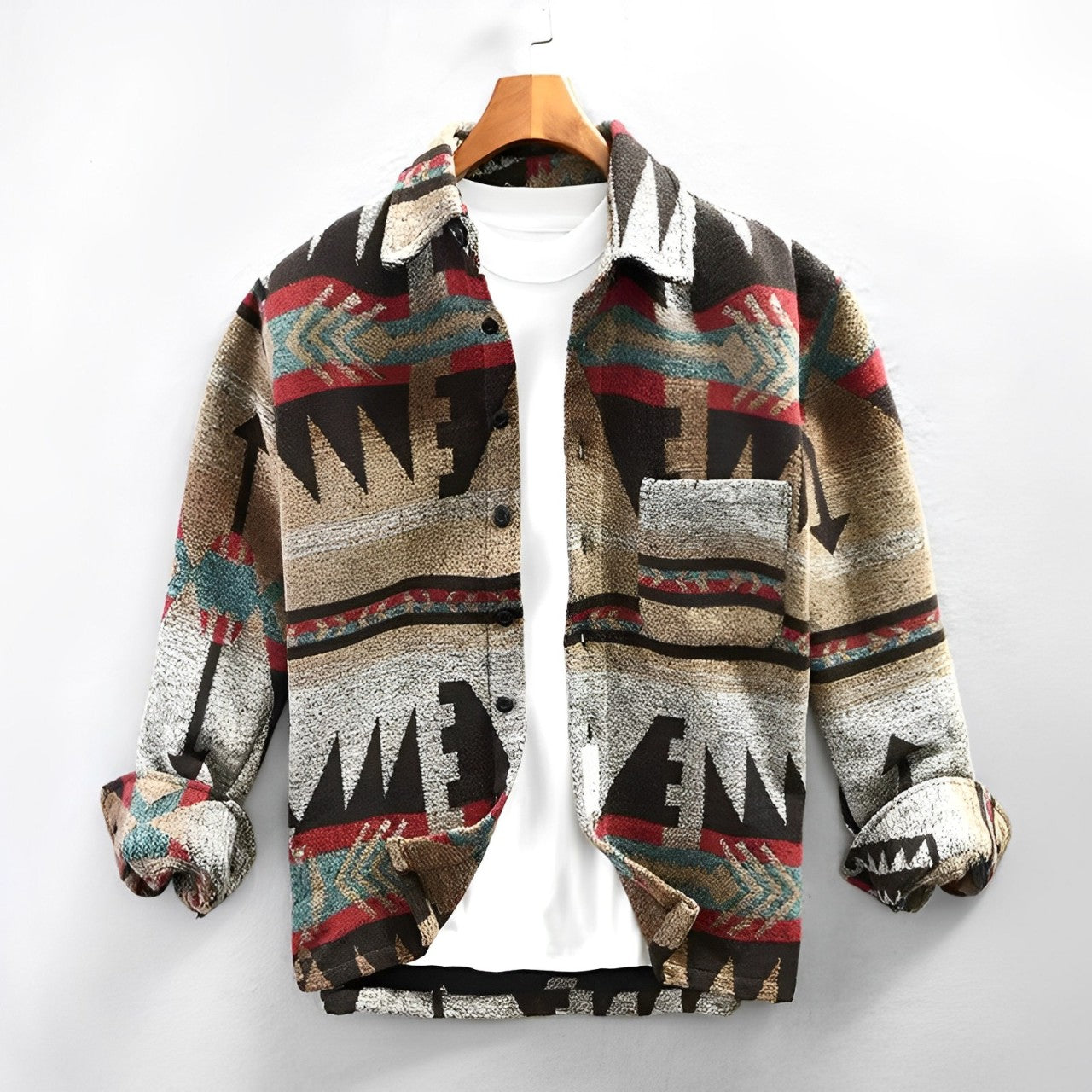 Kyle | Men's Aztec Print Flannel Shacket with Flap Pockets