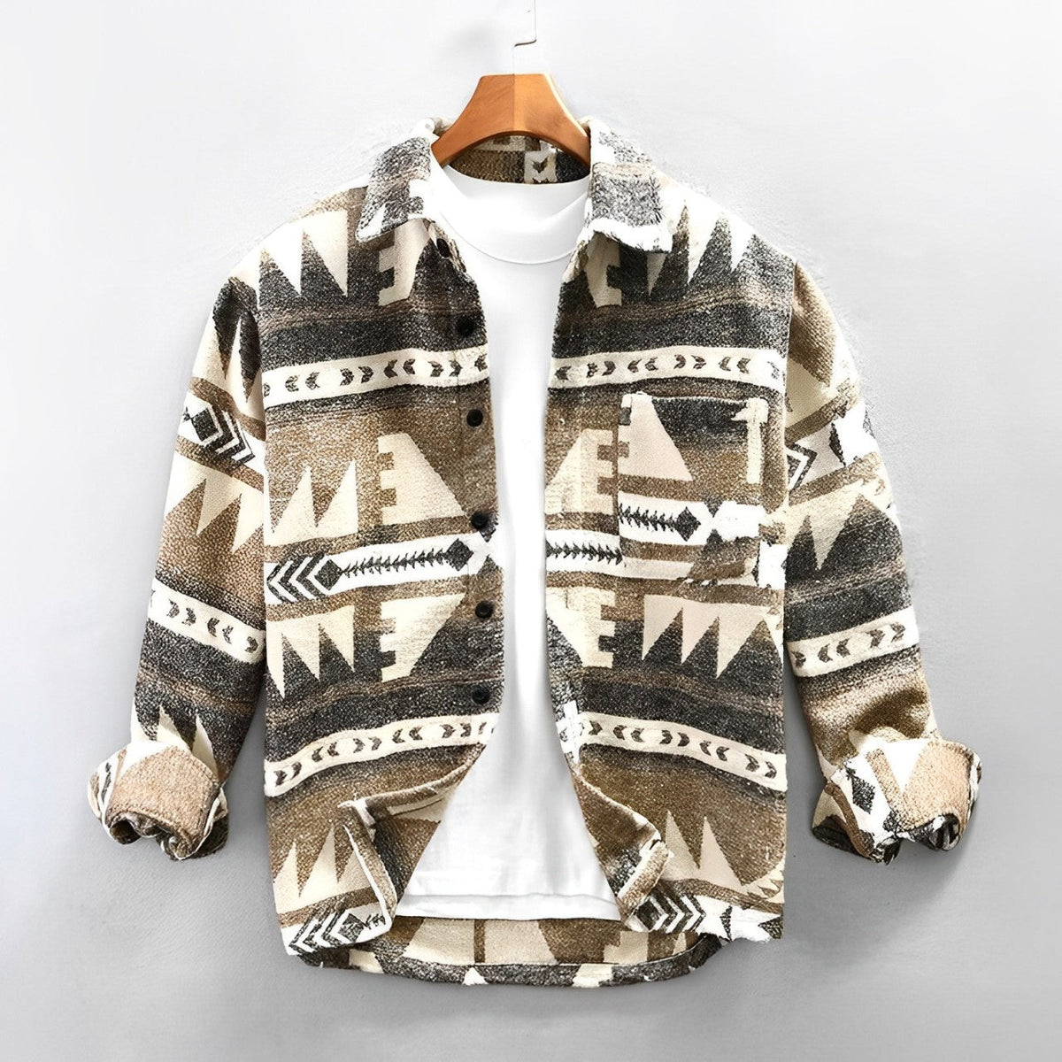 Kyle | Men's Aztec Print Flannel Shacket with Flap Pockets