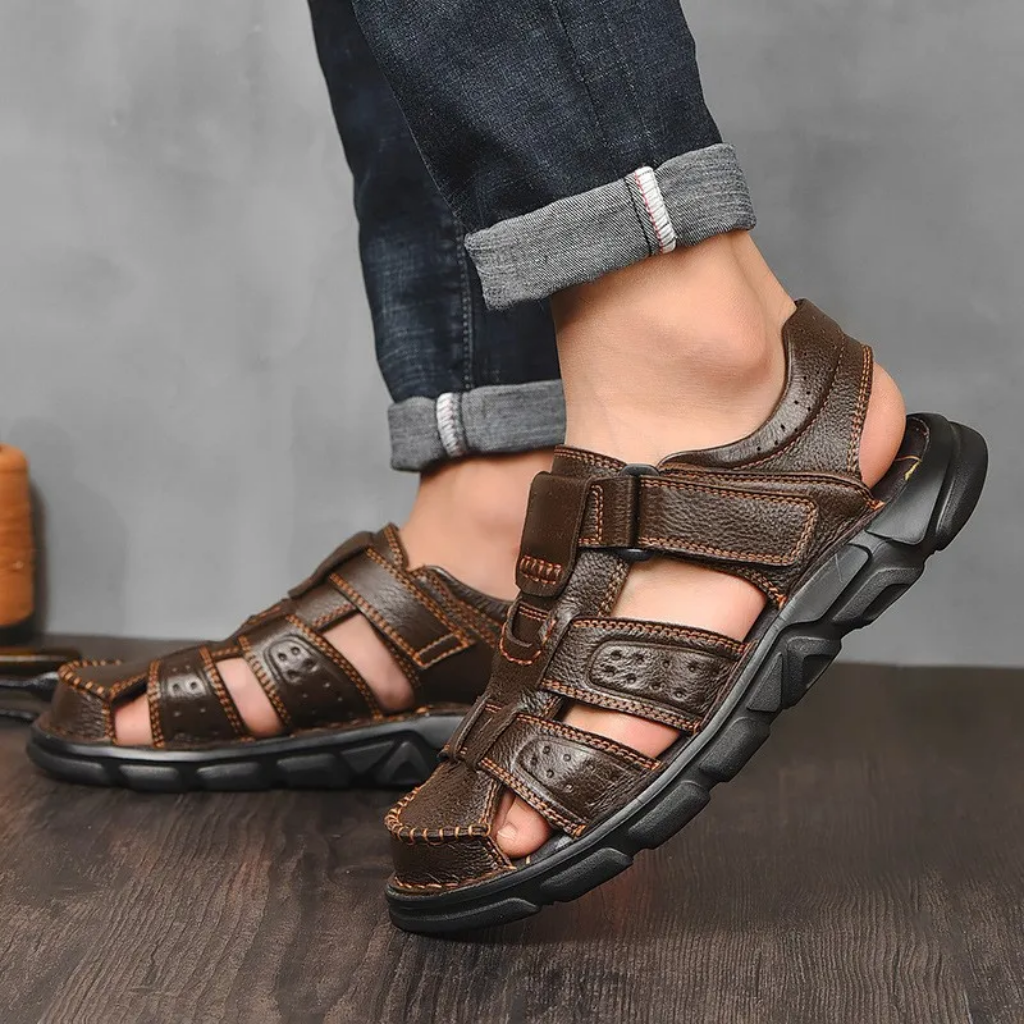Greg | Men's Leather Strap Open Toe Sandals