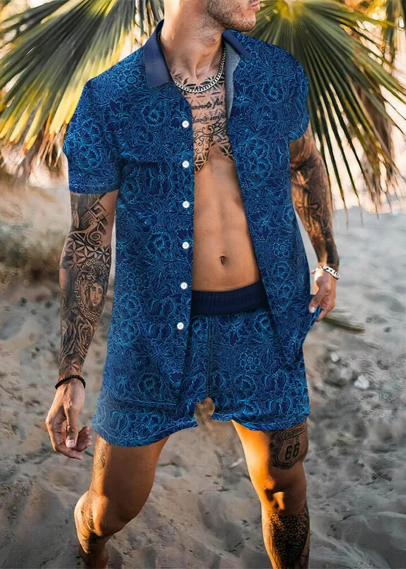 Geof | Men's All-Over Print Summer Shirt & Shorts Set