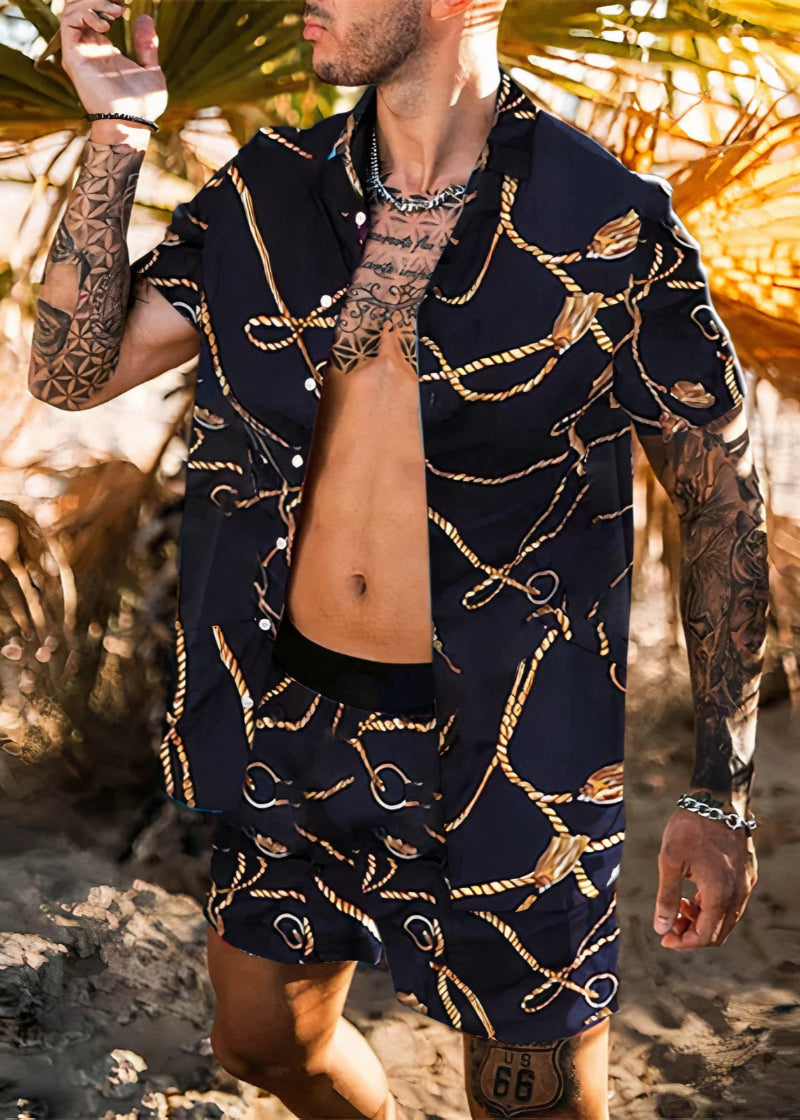 Geof | Men's All-Over Print Summer Shirt & Shorts Set