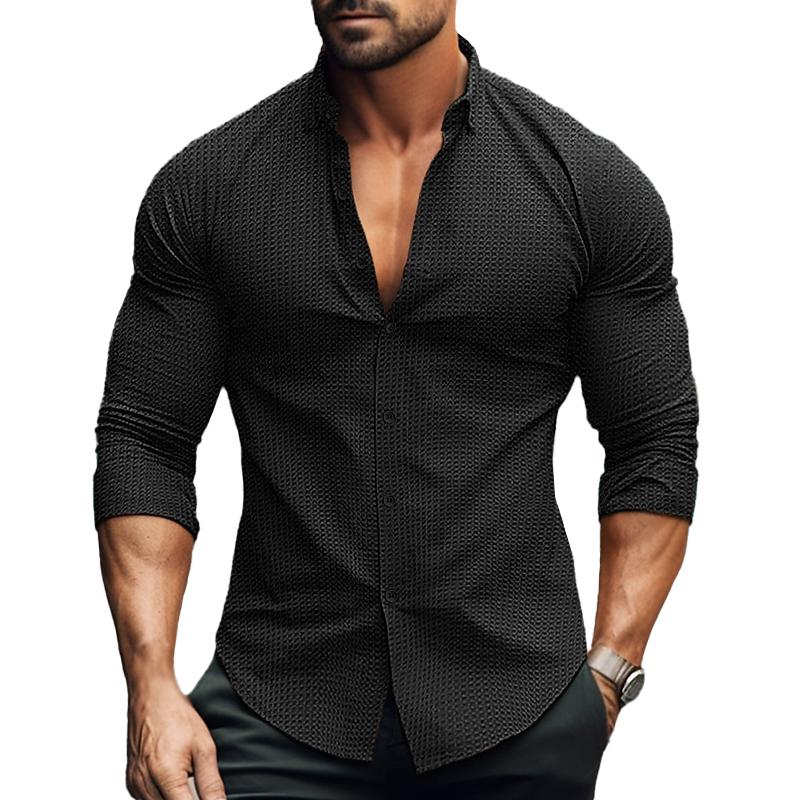 Travis | Men's Long Sleeve Waffle Knit Lapel Casual Shirt
