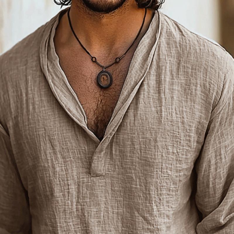 Kurt | Men's Cotton-Linen Henley Long Sleeve Shirt