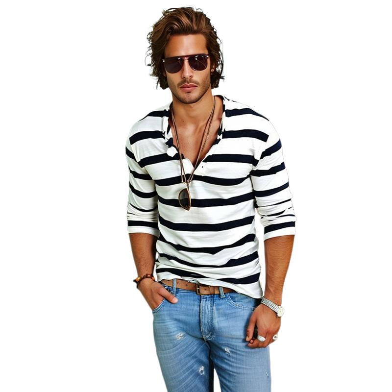 Nate | Men's Long Sleeve Striped Henley T-Shirt