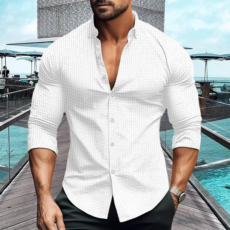 Travis | Men's Long Sleeve Waffle Knit Lapel Casual Shirt