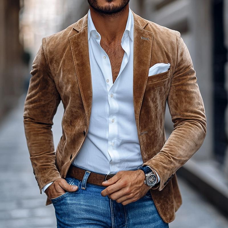 Noel | Men's Casual Notch Lapel Sued Blazer