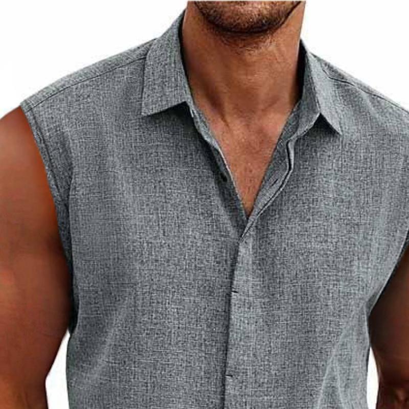 Nicolo | Men's Linen Blend Sleeveless Button-Down Shirt