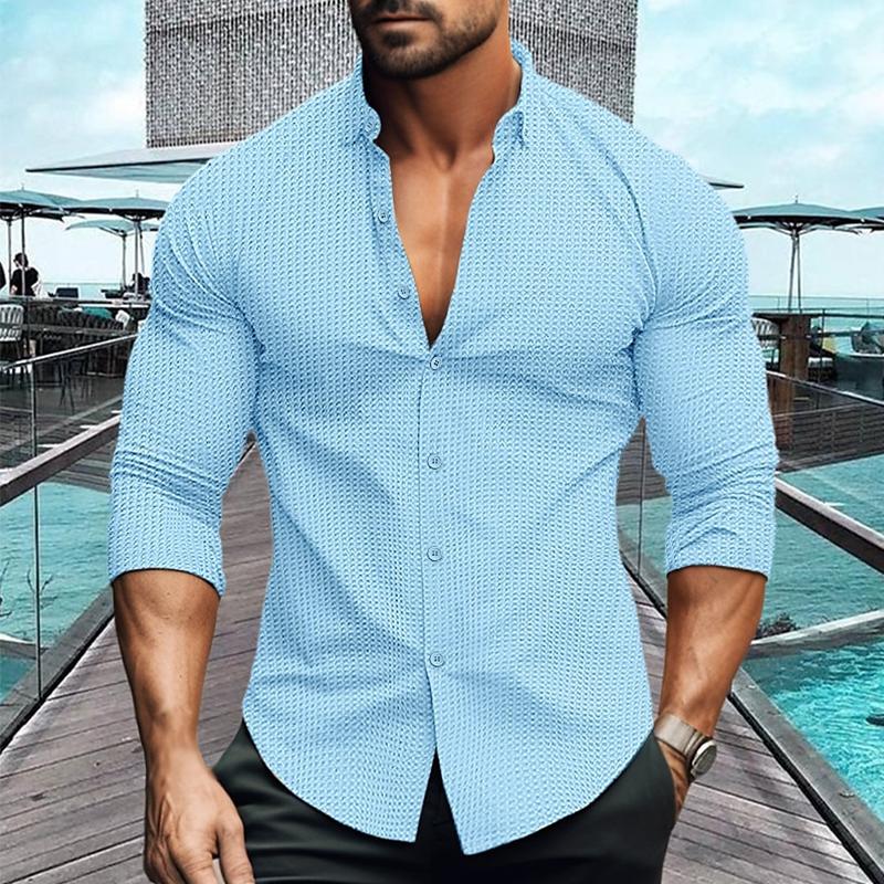 Travis | Men's Long Sleeve Waffle Knit Lapel Casual Shirt