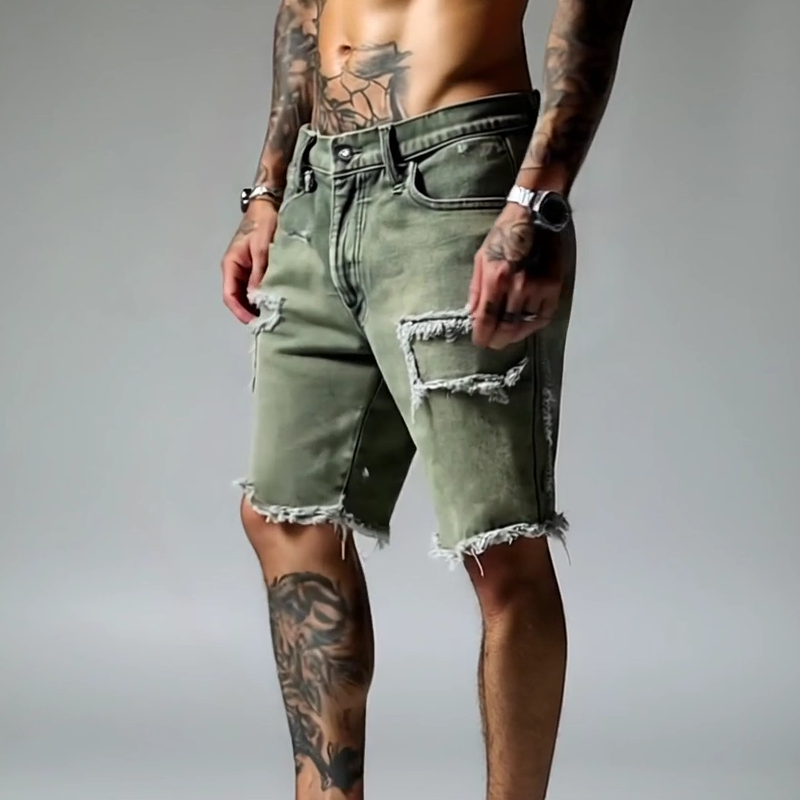 Tony | Men's Ripped Stretch Denim Shorts