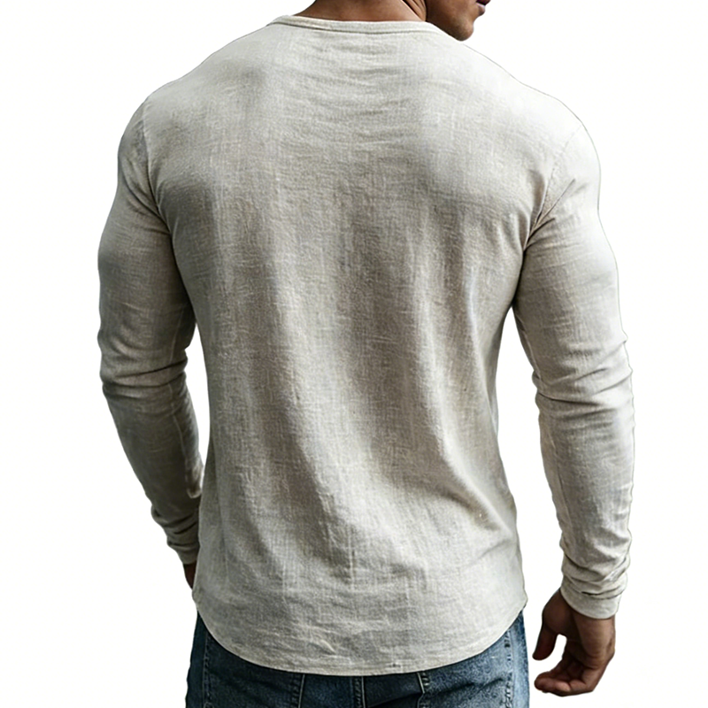 John | Men's V-Neck Long Sleeve Henley Shirt