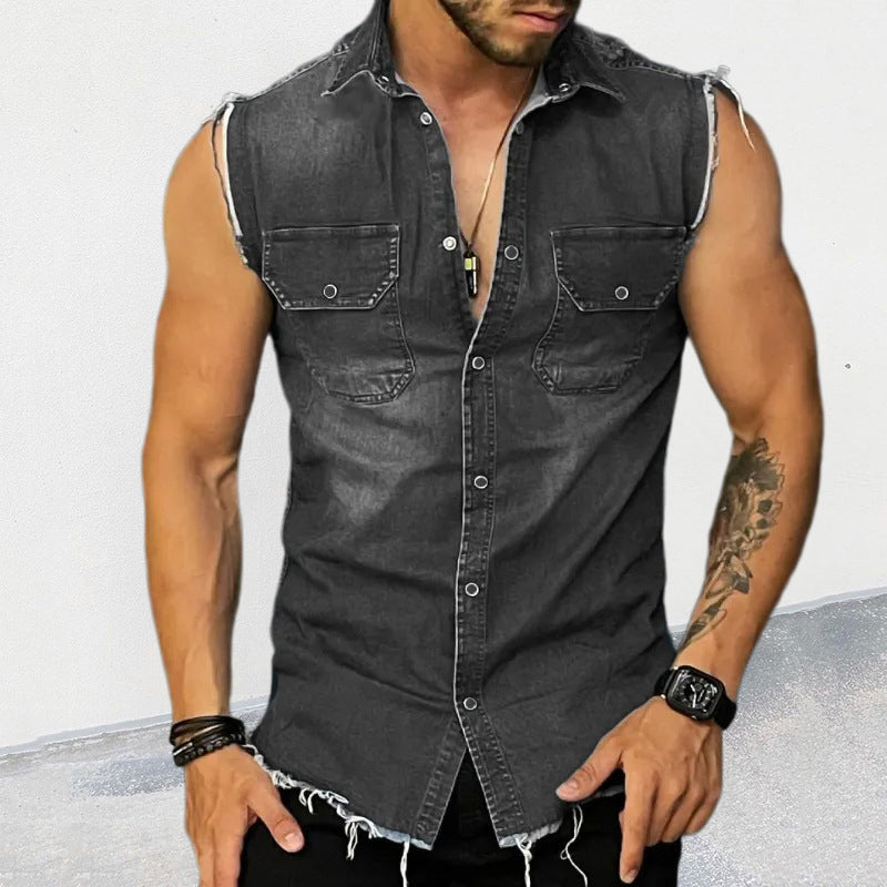 Steven | Men's Vintage Wash Sleeveless Denim Vest Shirt