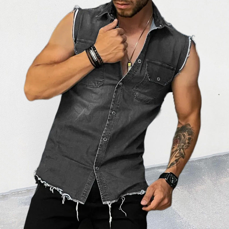 Steven | Men's Vintage Wash Sleeveless Denim Vest Shirt