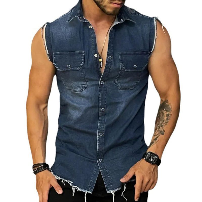 Steven | Men's Vintage Wash Sleeveless Denim Vest Shirt