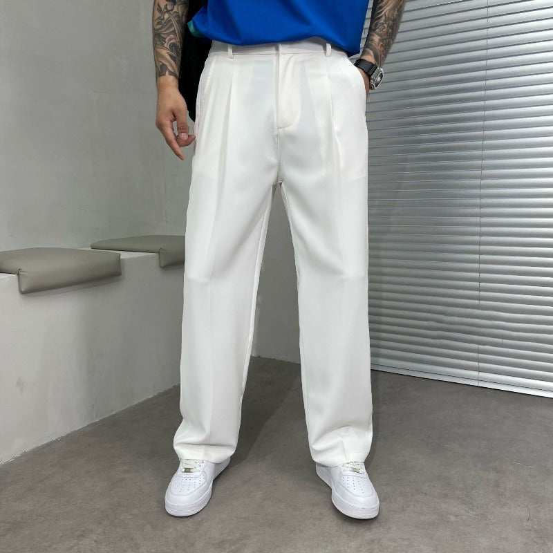 Paolo |  Men's Wide Leg Pleated Trousers with Side Pockets