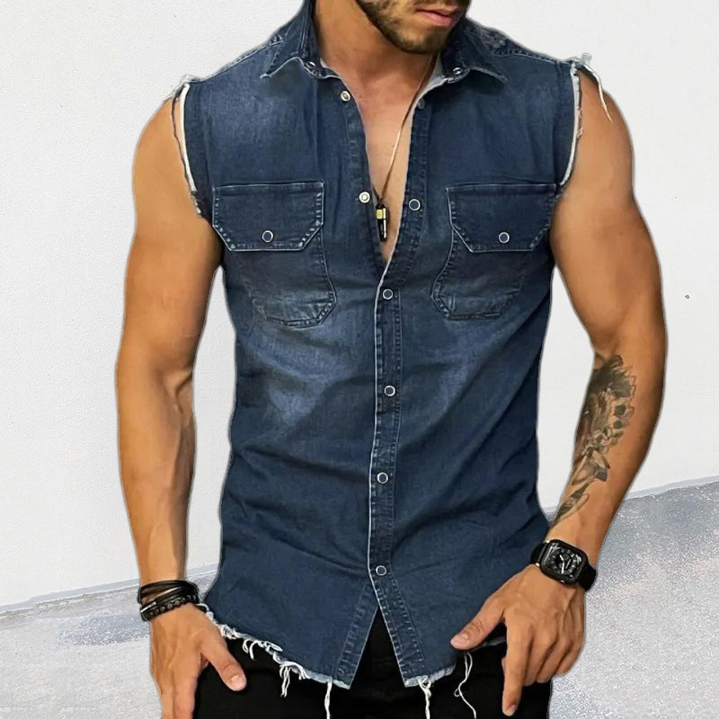 Steven | Men's Vintage Wash Sleeveless Denim Vest Shirt