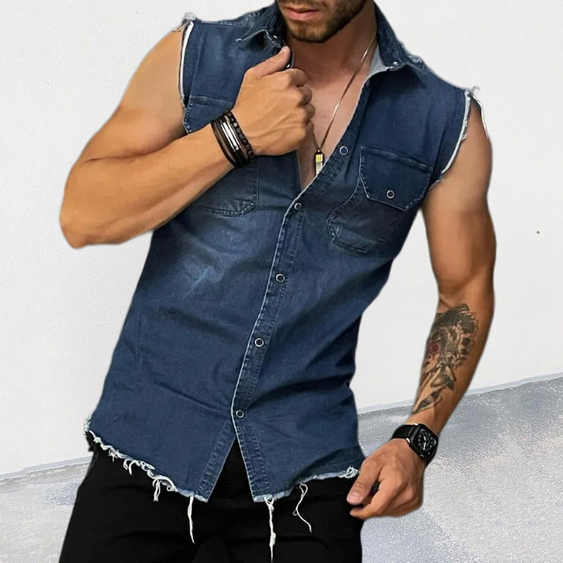 Steven | Men's Vintage Wash Sleeveless Denim Vest Shirt