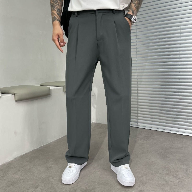 Paolo |  Men's Wide Leg Pleated Trousers with Side Pockets