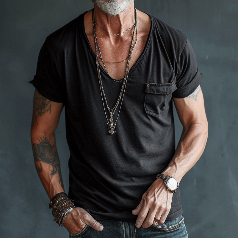 Orlando | Men's Casual V-Neck T-Shirt with Chest Pocket