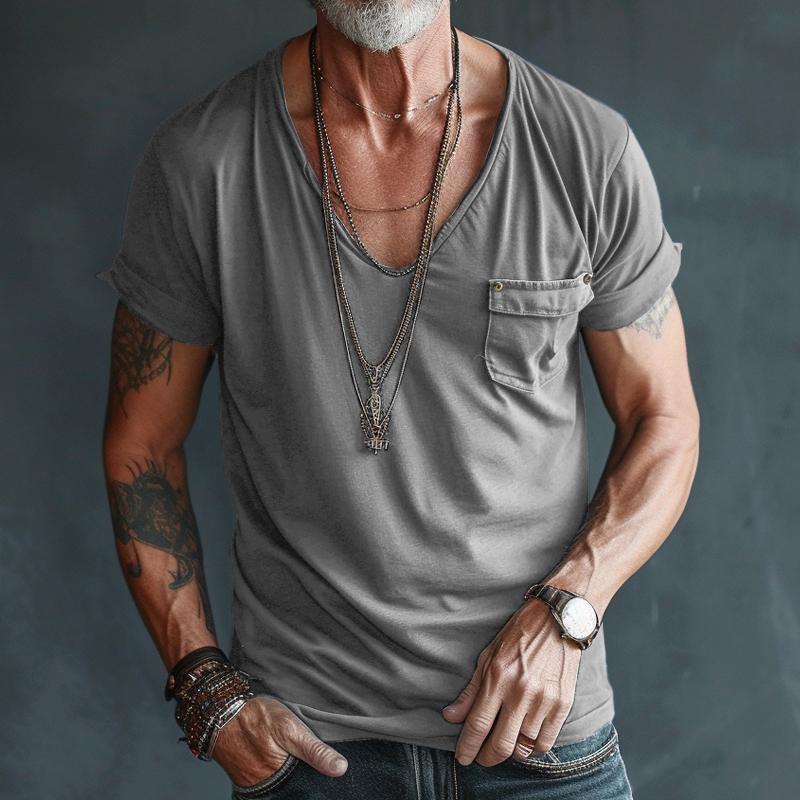 Orlando | Men's Casual V-Neck T-Shirt with Chest Pocket