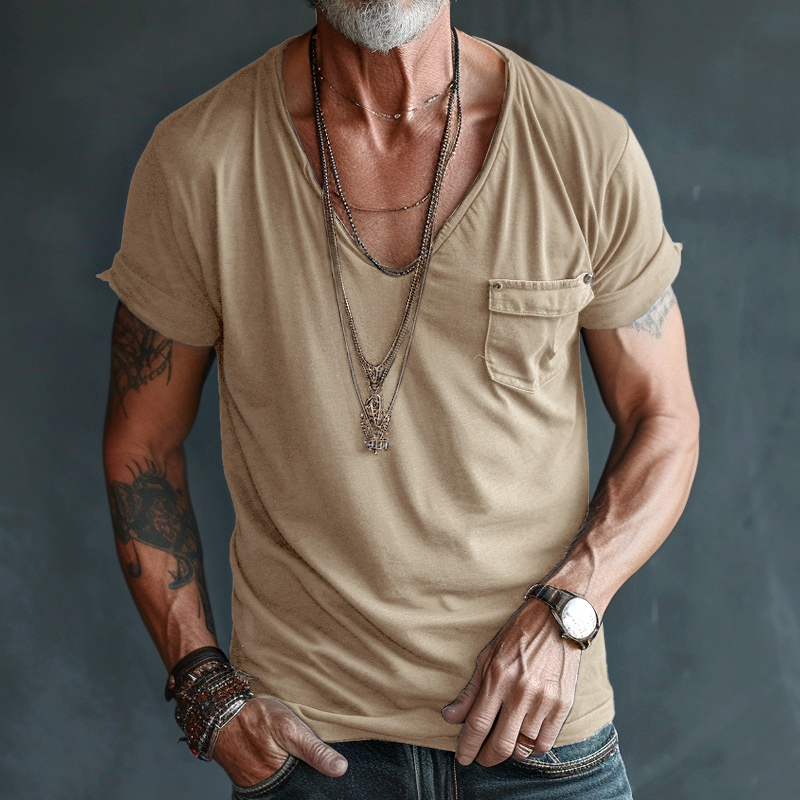 Orlando | Men's Casual V-Neck T-Shirt with Chest Pocket