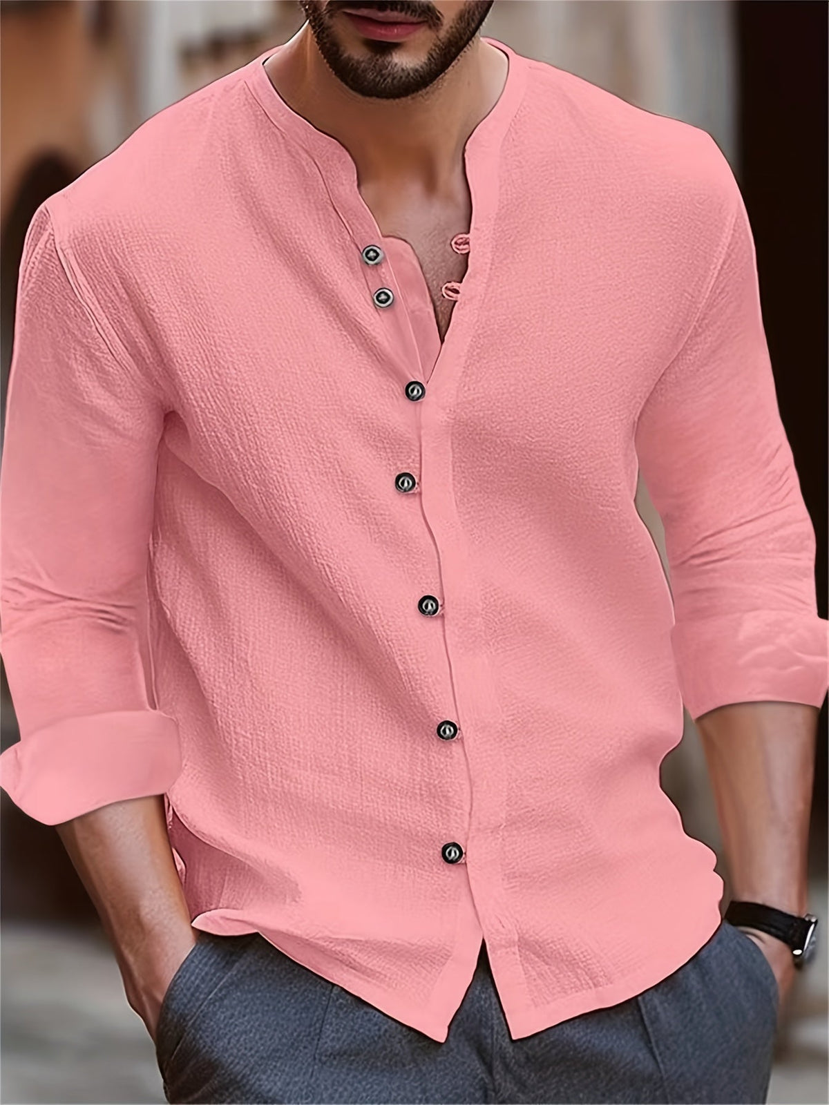 Wren | Men's Casual Stand Collar Long Sleeve Shirt