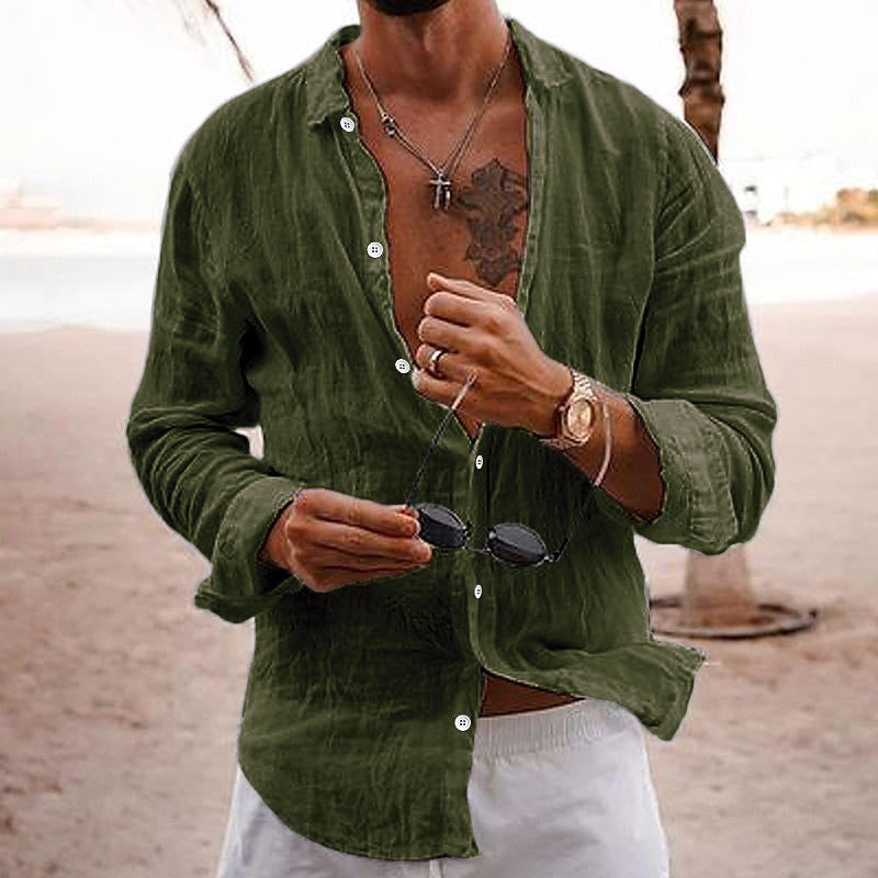 Luca | Men's Cotton Linen Long Sleeve Lapel Shirt