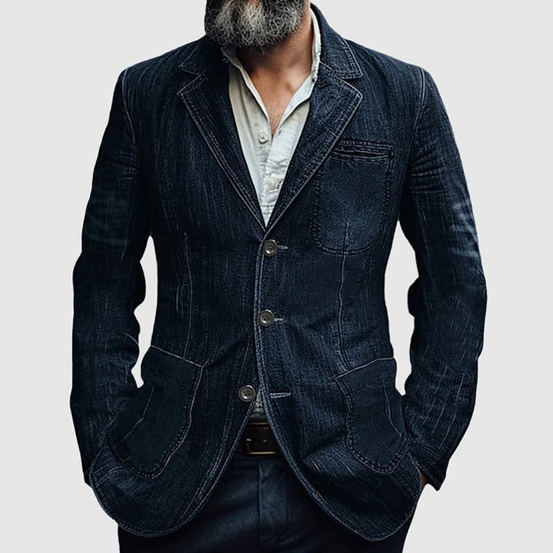 Gray | Men's Tailored Denim Blazer with Pockets