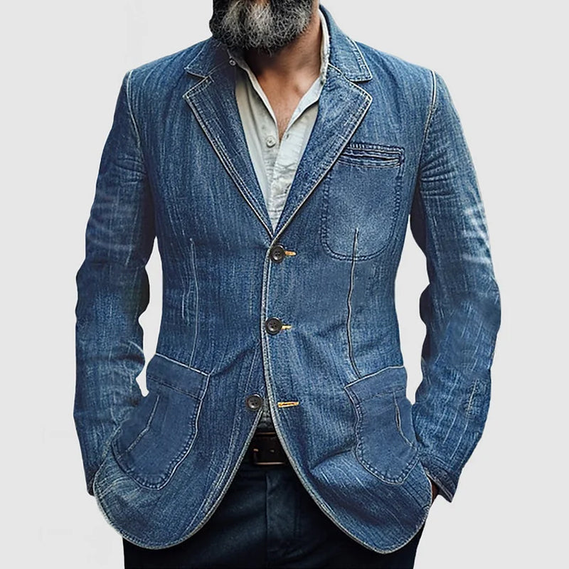 Gray | Men's Tailored Denim Blazer with Pockets