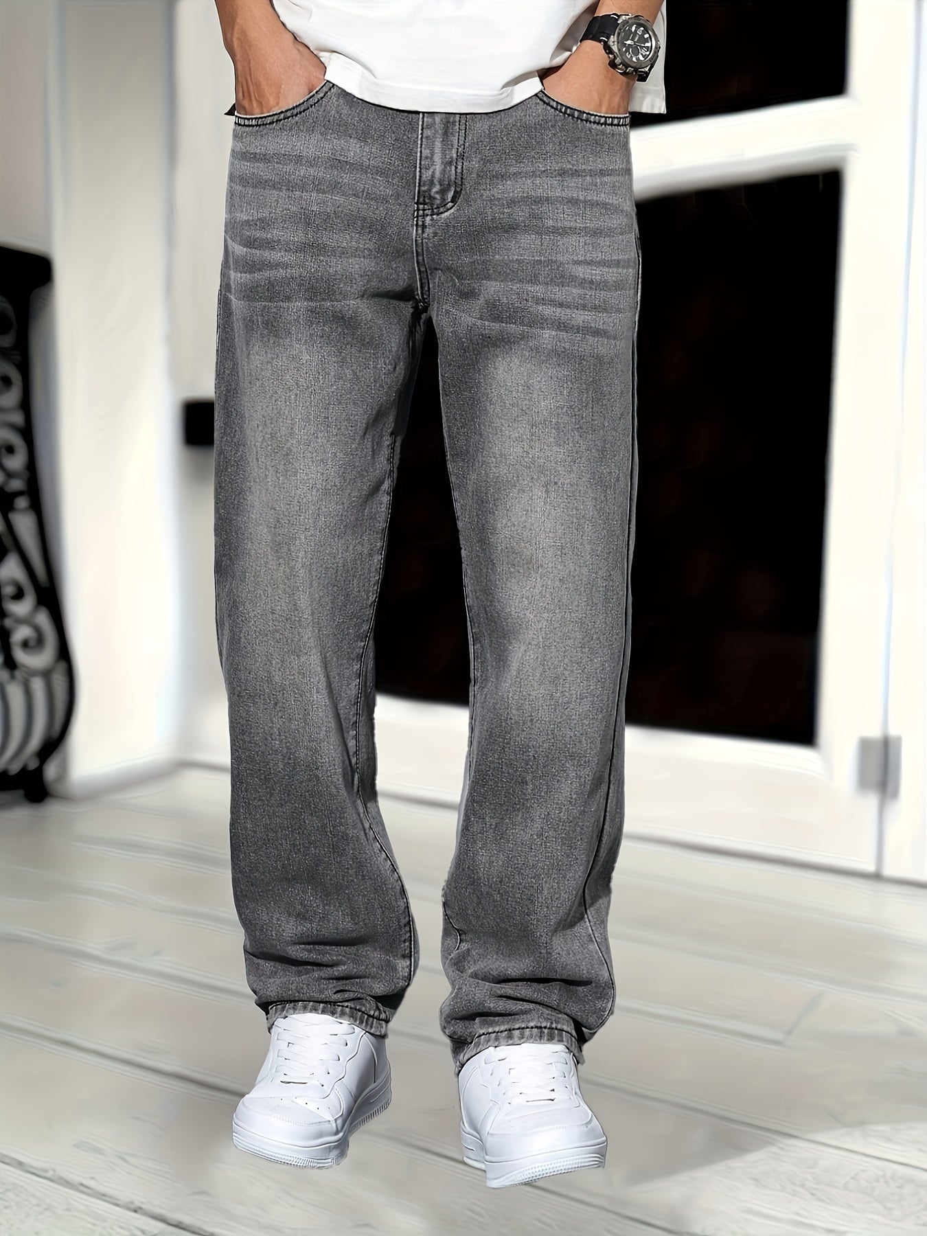Taylor |  Men's Straight Cut Grey Wash Denim Jeans